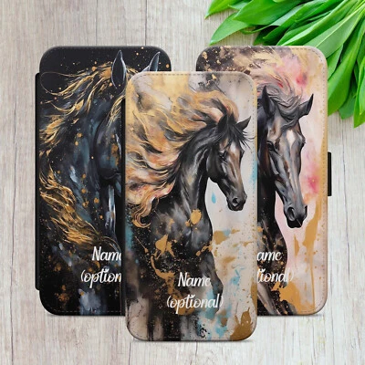 HORSE FLIP CASE FOR IPHONE SAMSUNG GOOGLE PERSONALISED WALLET PHONE COVER GIFT - Image 1 of 4