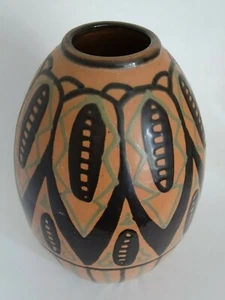 ANCIEN VASE FORME OGIVE ART NOUVEAU JUGENDSTIL TERRE CUITE Karlsruhe ht 23 cm - Picture 1 of 8