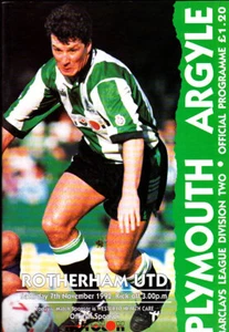 1992/93 PLYMOUTH ARGYLE V ROTHERHAM UNITED 07-11-1992 DIVISION 2 - Picture 1 of 1