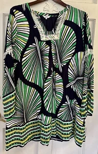 Crown & Ivy Women’s L Large Boho Green Print V-Neck Tunic Dress Long Sleeve - Picture 1 of 6