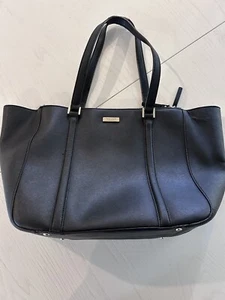 Kate Spade Tote Bag Cow Leather Black 20" x 13" x 8" FLAWED Gold Hardware Purse - Picture 1 of 15
