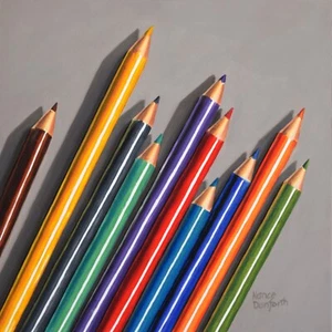 DANFORTH Ten Colored Pencils, 8x8 still life realistic original oil painting - Picture 1 of 3