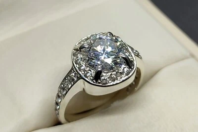 2 Carat Moissanite Diamond Sterling Silver 925 Handmade Women Engagement Ring - Image 1 of 4