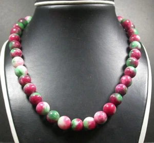 10mm Genuine Multicolor Red Green White Jade Round Beads Necklace Fashion Women - Picture 1 of 4