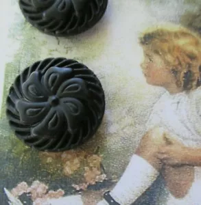Set of 2~ 7/8" Elegant Black Victorian flower Glass Buttons ~ new/old stock - Picture 1 of 2