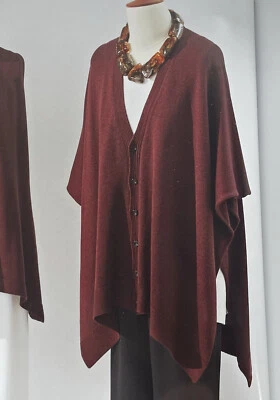 Nuevo con etiquetas Cárdigan Suéter Eskandar O/S Fits Plus 2X 3X VINO Merlot Seda Pesada 32+"L Foto 1 de 4