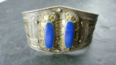 Oriental Lapis Lazuli Silver Bangle Bracelet Antique - Image 1 of 4