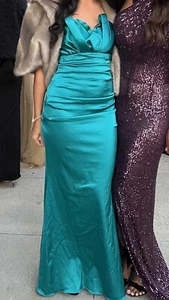 THEIA Evening Gown Dress Size 0 - Teal Structural Strapless Built In Corset - Picture 1 of 8