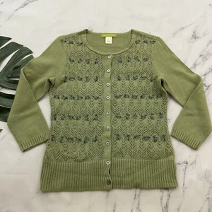 Sigrid Olsen Womens Vintage Y2k Cardigan Sweater Size S Green Beaded Silk Cotton - Picture 1 of 12