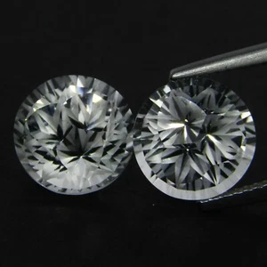 Par de piedras preciosas de topacio blanco natural brillante de 11 mm redondo elegante de 13,98 quilates Ref-VIDEO - Imagen 1 de 4