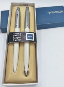 Vtg White Parker Jotter Ball Pen & Pencil Set NIB Ex Condition Working - Picture 1 of 7
