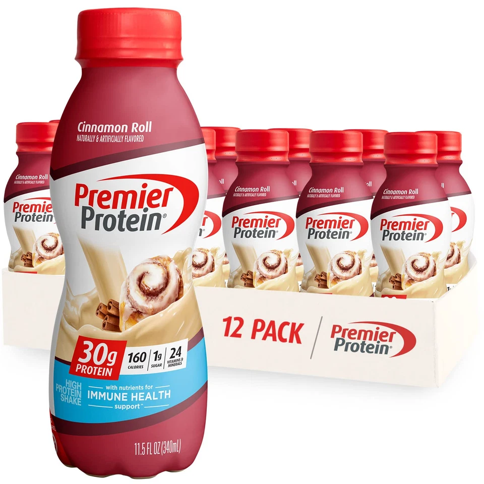 Premier Protein Shake Cinnamon Roll 30G Protein 11.5Oz Bottles 12 Pack