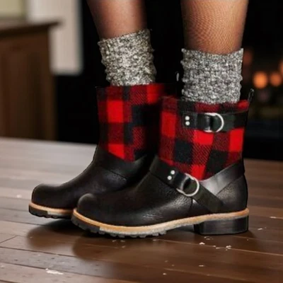 Woolrich 🦬Red Balt Buffalo combat plaid Y2K Grunge chunky Goth Emo  boot 8 - Image 1 of 4