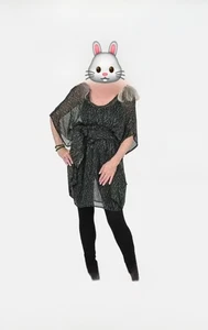 🥻TAMSY OSFA L-1X GREEN FOREST SHEER CHIFFON BABY DOLL TUNIC KAFTAN DRESS, SCARF - Picture 1 of 7