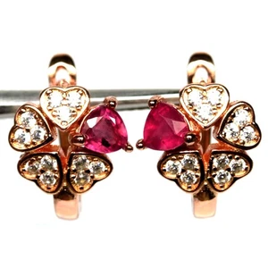 925 Sterling Silber roter Rubin & Zirkon Schmuck Ohrringe rosegold beschichtet - Bild 1 von 4