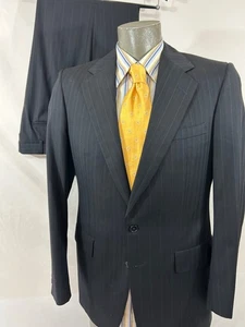 Traje Chester Barrie Savile Row Para Hombres Rayas Negras 100% Lana Plisado Frontal Talla 38R - Imagen 1 de 21