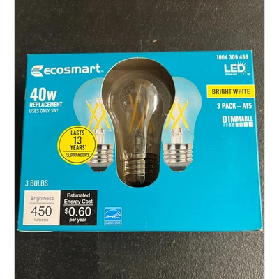 3pk EcoSmart A15 LED Light Bulb Dimmable Vintage Edison 40W Bright White - Image 1 of 4
