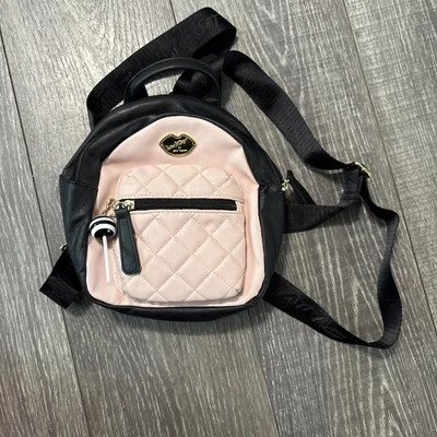 Luv BETSEY JOHNSON Mini Backpack Pink & Black Adj Straps Purse Pocketbook Gift - Image 1 of 4