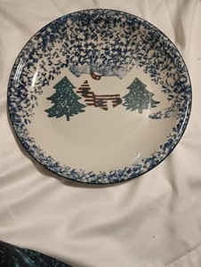 Folk Craft " Cabin In The Snow" By Tienshan. 2- 10" Dinner Plates - Picture 1 of 5