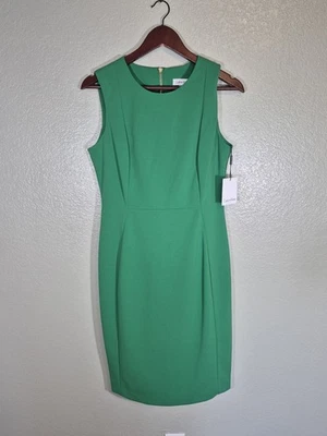 Calvin Klein Sz 10 Scuba Sleeveless Sheath Classic Dress In Vibrant Green - Image 1 of 4