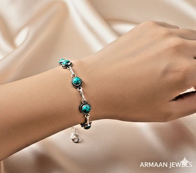 Pulsera PLATA ESTERLINA DE LUJO Corte TORQUESA Natural 0.8X22cm DISEÑADOR/UK/S Foto 1 de 4