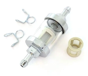 Universal Motorcycle Clear Glass & Metal Fuel Filter 1/4" 6mm Gas Petrol Screen - Picture 1 of 1