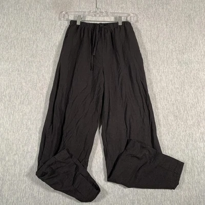 Rhythm Classics Pants Womens 2 Black Rayon Linen Blend Wide Leg Drawstring - Image 1 of 4