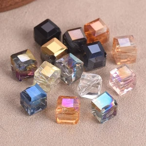 20pcs 8mm Cube Faceted Diagonal Hole Crystal Glass Craft Loose Spacer Beads lot - Picture 1 of 19