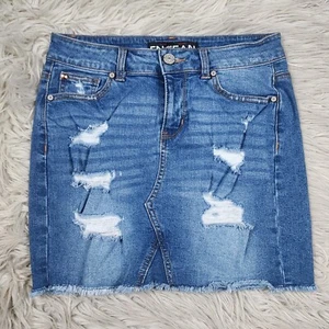 Enjean Mini Jean Skirt Women's Size S Medium Wash Denim Frayed RN#149017 - Picture 1 of 8
