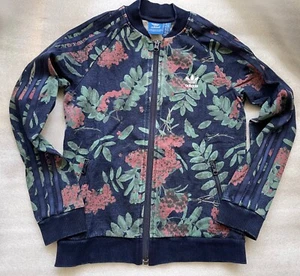 ADIDAS, KIDS SIZE S, 10 YEARS, BLUE FLORAL ZIP FRONT TRACK JACKET, BARELY WORN! - Picture 1 of 11