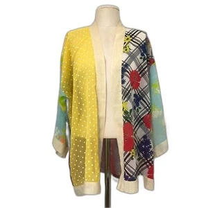 Cárdigan kimono West Oaks para mujer OS amarillo vintage patrón mixto lunares floral - Imagen 1 de 12