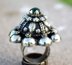 Afghanischer Kuchi Turm Ring geschnitzt ethnisch grün Stammesschmuck Boho Vintage böhmisch - Bild 1 von 4
