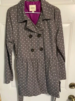 Cherokee Girls Belted Coat/Jacket Gray w/White Polka Dots Fushia Lining NWT - XL - Image 1 of 4