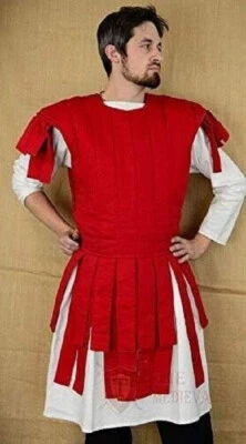 Vestido de Algodón Rojo Medieval Grueso Acolchado Sin Mangas Foto 1 de 4