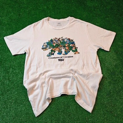 Levi's T-shirt Mens Medium Graphic print white pullover top casual floral bear - Image 1 of 4