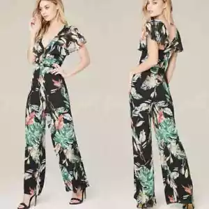 Adelyn Rae Flutter Sleeve Print Jumpsuit Size Large New - Picture 1 of 8