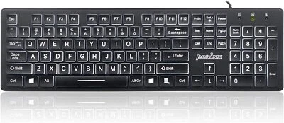 Large Print Computer Keyboard LED Lighted White Backlit Full Size Multimedia Key - Image 1 of 4