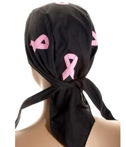 Breast Cancer Awareness Pink Ribbons Skullcap Head Warp Made in USA - Picture 1 of 4