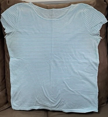 JUSTICE T-SHIRT SZ 20 TURQ/WHITE STRIPES SUPER CUTE!! - Image 1 of 3