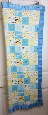 Manta para bebé bloque edredón franela satinado borde y espalda 43x35" animales hecha a mano #D24 Foto 1 de 4