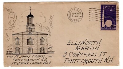 #853 on 1939 NY World's Fair Opening Day - Hand-drawn St. John's Chapel NH - Image 1 of 2
