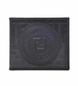 Fendi Roma Stamp Applique Black Bi-Fold Wallet - Picture 1 of 3