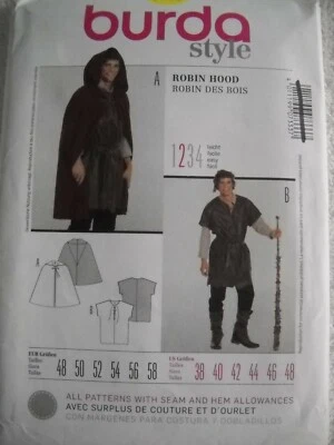 Men's Robin Hood Medieval Shirt Cape Cloak Size 38-48 Burda 7333 Sewing Pattern* - Image 1 of 2