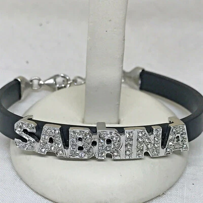 SABRINA, BRACCIALE PERSONALIZZATO IN ARGENTO E ZIRCONI E CAUCCIU' LUNGO 18 CM - Immagine 1 di 4