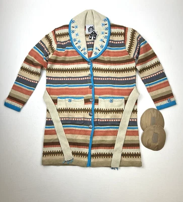 复古 Storybook 针织 S 码长款开衫毛衣西南刺绣串珠新品 — 第 1/4 张图片