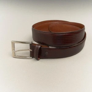 Torino Belt Ringmark Lizard Mens 38 Brown Leather Solid Brass Buckle - Picture 1 of 15