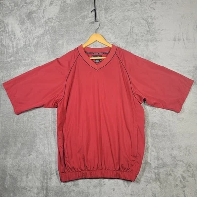 FootJoy Jacket Mens Medium Windbreaker Pullover V Neck Red Polyester Golf - Imagem 1 de 4