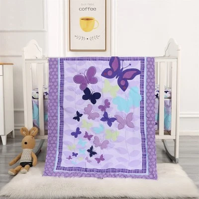 Juego de cama de cuna mariposa para niñas 3 piezas juegos de ropa de cama para bebé niña púrpura Nu... Foto 1 de 4