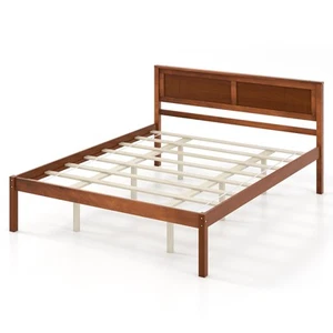Queen Size Wooden Platform Bed Frame with Headboard Mattress Foundation Walnut - Picture 1 of 9
