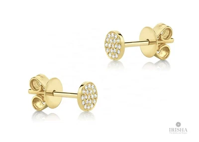 Aretes con racimo de diamantes de oro amarillo de 14K, joyería de corte redondo de 0,08 quilates Foto 1 de 4